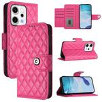 For OPPO Reno14 5G Global Rhombic Texture Flip Leather Phone Case with Lanyard(Rose Red)