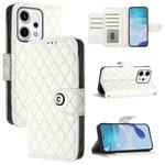 For OPPO Reno14 5G Global Rhombic Texture Flip Leather Phone Case with Lanyard(White)