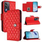 For OPPO A5 5G Global / A3 Pro 5G Global Rhombic Texture Flip Leather Phone Case with Lanyard(Red)
