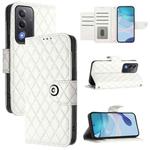 For OPPO A5 5G Global / A3 Pro 5G Global Rhombic Texture Flip Leather Phone Case with Lanyard(White)