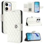 For OPPO A5x 4G Global / 5G Global Rhombic Texture Flip Leather Phone Case with Lanyard(White)