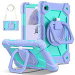 For Samsung Galaxy Tab A7 Lite 2021 Contrast Color Robot Silicone Hybrid PC Tablet Case(Purple Mint Green)