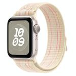 For Apple Watch SE 2022 44mm Loop Nylon Watch Band(Starlight with Pink)