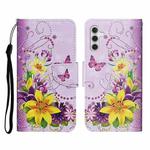 For Samsung Galaxy A55 Colored Drawing Pattern Flip Leather Phone Case(Yellow Flower Butterfly)