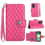 For Motorola Moto E13 Rhombic Texture Flip Leather Phone Case with Lanyard(Rose Red)