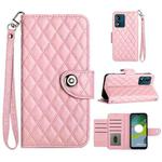 For Motorola Moto E13 Rhombic Texture Flip Leather Phone Case with Lanyard(Pink)