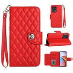 For Motorola Edge+ 2023 Rhombic Texture Flip Leather Phone Case with Lanyard(Red)