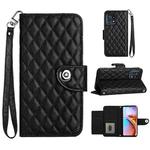 For Motorola Edge+ 2023 Rhombic Texture Flip Leather Phone Case with Lanyard(Black)