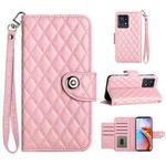 For Motorola Edge+ 2023 Rhombic Texture Flip Leather Phone Case with Lanyard(Pink)