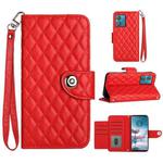For Motorola Edge 40 Neo Rhombic Texture Flip Leather Phone Case with Lanyard(Red)
