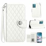 For Motorola Edge 40 Neo Rhombic Texture Flip Leather Phone Case with Lanyard(White)