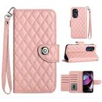 For Motorola Moto G 5G 2022 Rhombic Texture Flip Leather Phone Case with Lanyard(Coral Pink)