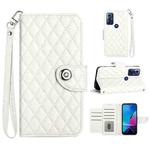 For Motorola Moto G Play 2023 / G Pure Rhombic Texture Flip Leather Phone Case with Lanyard(White)