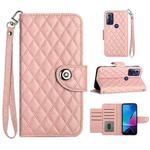 For Motorola Moto G Play 2023 / G Pure Rhombic Texture Flip Leather Phone Case with Lanyard(Coral Pink)