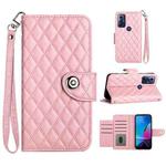 For Motorola Moto G Play 2023 / G Pure Rhombic Texture Flip Leather Phone Case with Lanyard(Pink)