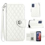 For Motorola Moto G Play 4G 2024 Rhombic Texture Flip Leather Phone Case with Lanyard(White)