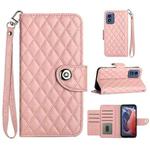 For Motorola Moto G Play 4G 2024 Rhombic Texture Flip Leather Phone Case with Lanyard(Coral Pink)