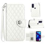 For Motorola Moto G Power 2022 Rhombic Texture Flip Leather Phone Case with Lanyard(White)