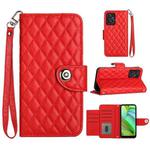 For Motorola Moto G Power 2023 Rhombic Texture Flip Leather Phone Case with Lanyard(Red)