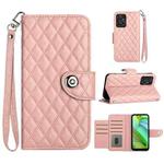 For Motorola Moto G Power 2023 Rhombic Texture Flip Leather Phone Case with Lanyard(Coral Pink)