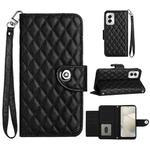 For Motorola Moto G Power 5G 2024 Rhombic Texture Flip Leather Phone Case with Lanyard(Black)