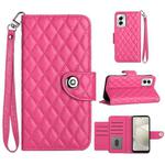For Motorola Moto G Power 5G 2024 Rhombic Texture Flip Leather Phone Case with Lanyard(Rose Red)