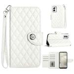 For Motorola Moto G Power 5G 2024 Rhombic Texture Flip Leather Phone Case with Lanyard(White)