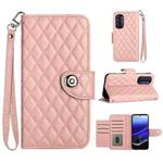 For Motorola Moto G Stylus 5G 2022 Rhombic Texture Flip Leather Phone Case with Lanyard(Coral Pink)