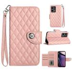 For Motorola Moto G Stylus 5G 2023 Rhombic Texture Flip Leather Phone Case with Lanyard(Coral Pink)