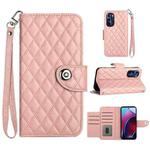 For Motorola Moto G Stylus 4G 2022 Rhombic Texture Flip Leather Phone Case with Lanyard(Coral Pink)