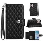 For Motorola Moto G53 / G23 / G13 Rhombic Texture Flip Leather Phone Case with Lanyard(Black)