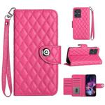 For Motorola Moto G54 Rhombic Texture Flip Leather Phone Case with Lanyard(Rose Red)