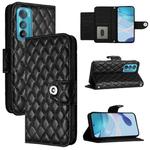 For Motorola Edge 30 Rhombic Texture Flip Leather Phone Case with Lanyard(Black)