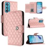 For Motorola Edge 30 Rhombic Texture Flip Leather Phone Case with Lanyard(Coral Pink)