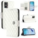 For Motorola Edge 30 Neo Rhombic Texture Flip Leather Phone Case with Lanyard(White)