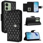 For Motorola Edge 40 Rhombic Texture Flip Leather Phone Case with Lanyard(Black)
