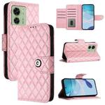 For Motorola Edge 2023 North America Rhombic Texture Flip Leather Phone Case with Lanyard(Pink)