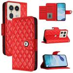 For Motorola Edge 50 Ultra Rhombic Texture Flip Leather Phone Case with Lanyard(Red)