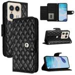 For Motorola Edge 50 Ultra Rhombic Texture Flip Leather Phone Case with Lanyard(Black)