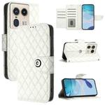 For Motorola Edge 50 Ultra Rhombic Texture Flip Leather Phone Case with Lanyard(White)