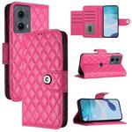 For Motorola Edge 2024 Rhombic Texture Flip Leather Phone Case with Lanyard(Rose Red)