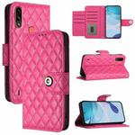 For Motorola Moto E7 Power Rhombic Texture Flip Leather Phone Case with Lanyard(Rose Red)