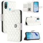 For Motorola Moto E20 / E30 / E40 Rhombic Texture Flip Leather Phone Case with Lanyard(White)