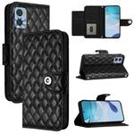 For Motorola Moto E22 / E22i Rhombic Texture Flip Leather Phone Case with Lanyard(Black)