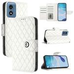 For Motorola Moto G 5G 2024 Global Rhombic Texture Flip Leather Phone Case with Lanyard(White)