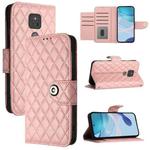 For Motorola Moto G Play 2021 Rhombic Texture Flip Leather Phone Case with Lanyard(Coral Pink)