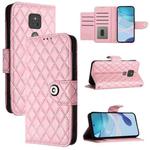 For Motorola Moto G Play 2021 Rhombic Texture Flip Leather Phone Case with Lanyard(Pink)