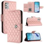 For Motorola Moto G Stylus 2021 4G Rhombic Texture Flip Leather Phone Case with Lanyard(Coral Pink)