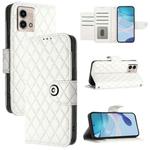 For Motorola Moto G Stylus 2023 4G Rhombic Texture Flip Leather Phone Case with Lanyard(White)