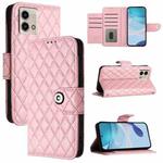 For Motorola Moto G Stylus 2023 4G Rhombic Texture Flip Leather Phone Case with Lanyard(Pink)